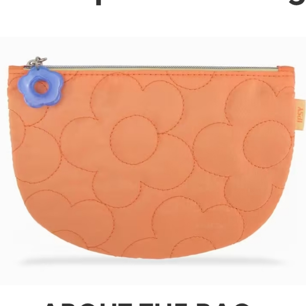 NEW Ipsy Orange Quilted Pouch with Floral Pattern